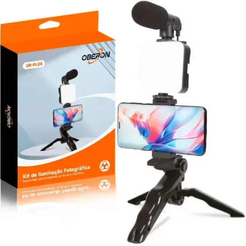 Tripé Suporte De Celular Com Iluminação De LED Microfone Condensador P2 Com Controle Sem F
