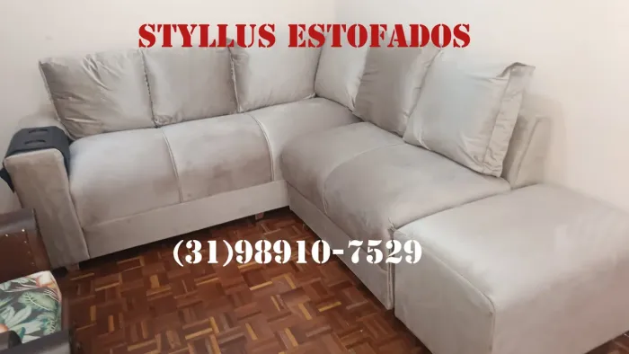 Sofá de Canto em Suede - Novo
