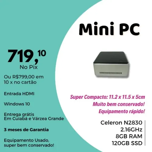 Mini PC Dual Core + 8GB + 120GB de Ssd - Com Garantia e parcela no cartão!