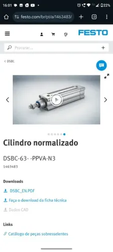 Cilindro pneumático Festo Normalizado DSBC-63-160-PPVA-N3 ate 12 bar