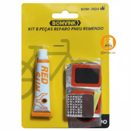Kit com 8 PEÇAS p/ Reparo de PNEU Bike Bicicleta, Remendo Vipal cola etc