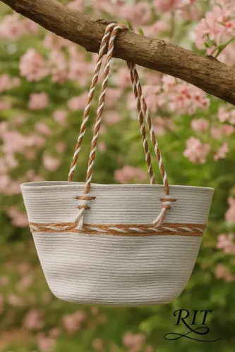 Linda Bolsa de Ombro Artesanal em fios de algodão 