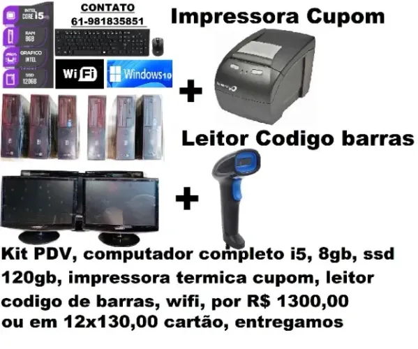 Computador Completo i5, 01 impressora de cupom, 01 leitor de código de barras