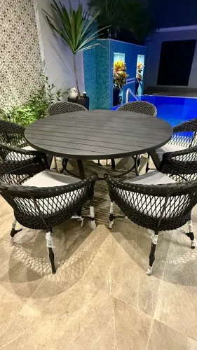 Mesa ambiente externo gourmet churrasqueira alumínio ripado corda nautica 