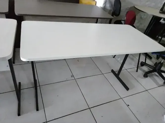 new - mesa reta branca mdf e ferro - frete grátis