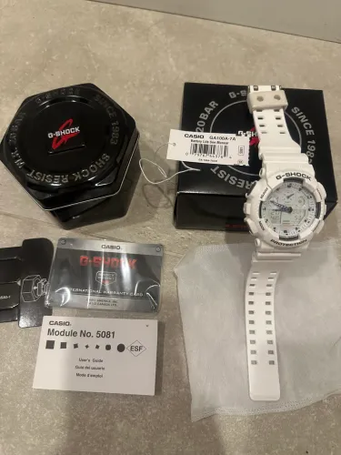 Relógio Casio G-shock Ga-100a-7adr H.mundial 5 Alarme Ga-100 Branco