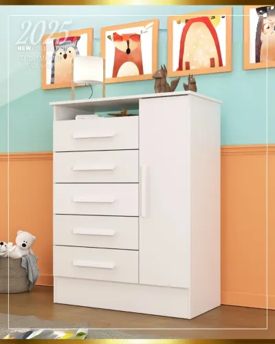 12X SEM JUROS | CÔMODA 1 PORTA, 5 GAVETAS E NICHO