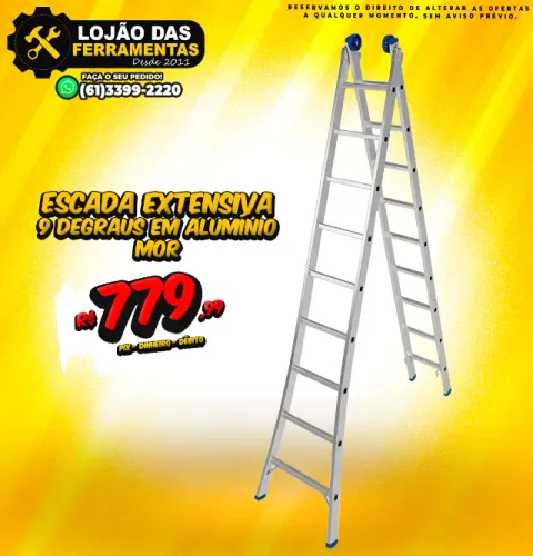Escada 9 Degraus em Alumínio Extensiva Mor