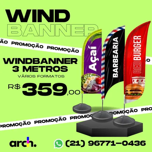 Wind Banner 3 metros Completo Arte Grátis
