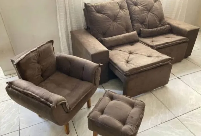 Sofá Retrátil Poltrona e Puff