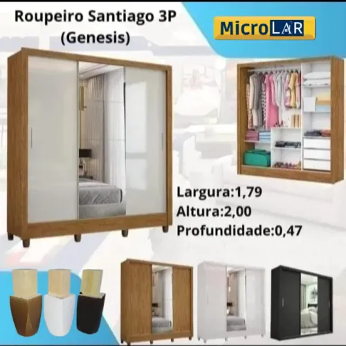 Guarda Roupa 3 Portas com Espelho OLX - Entrega e Monta na Hora