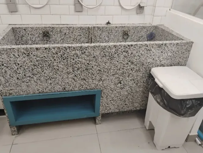 Tanque Pet Shop + Bancada de Secagem - Granito Branco Dallas Flameado