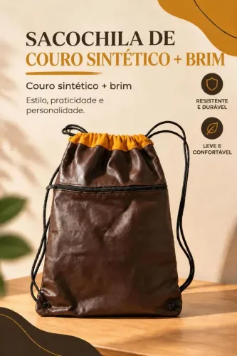 SACOCHILA DE COURO SINTÉTICO+ BRIM