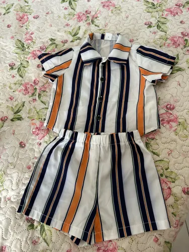 Conjunto camisa listrada e short para menino