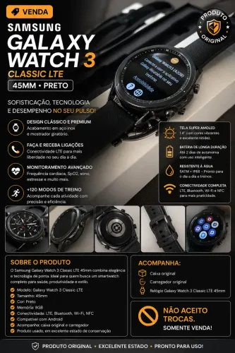 Relógio Samsung Galaxy Watch 3 Classic LTE 45mm Preto