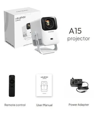 Projetor Vevshao A15 Android 13 -  WiFi Dual 5G, Foco Automático, Ótica Selada