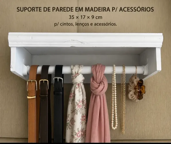 CABIDEIRO DE PAREDE C/ PRATELEIRA E SUPORTE P/ ACESSÓRIOS