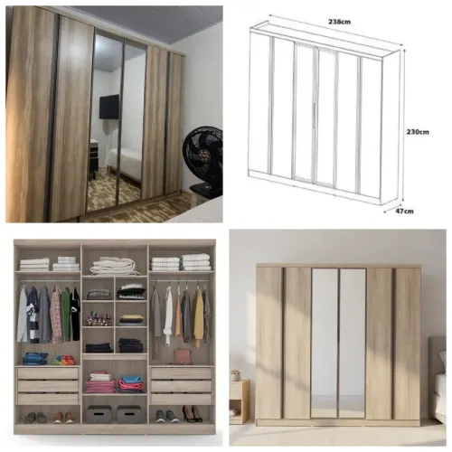 Guarda-Roupa Casal Bartira Monte Rei - 6 Portas | Espelho | 6 Gavetas | 238 cm