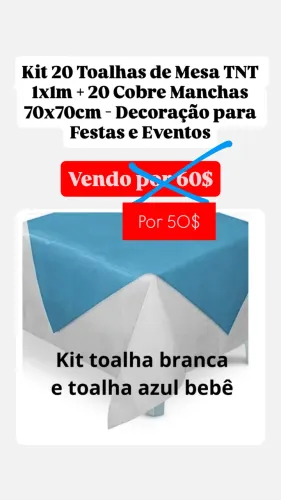 Kit 20 Toalhas de Mesa TNT 1xlm + 20 Cobre Manchas 70x70cm - Decoração para Festas 