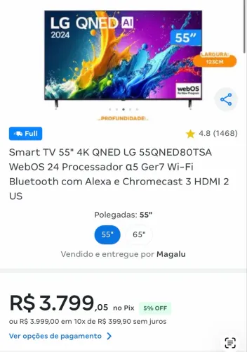 Smart tv LG 55 Polegadas QNED nova