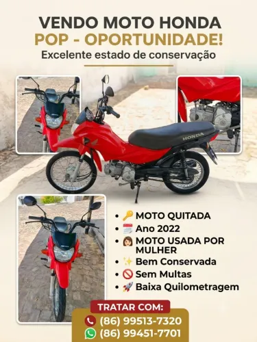 Moto pop 100 (moto usada por mulher)