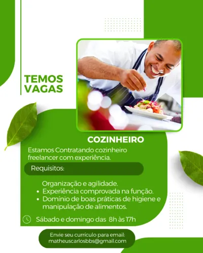 Contrato Cozinheiro com experiência.