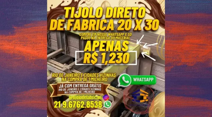 tijolo 10 furos 20x30 direto da olaria
