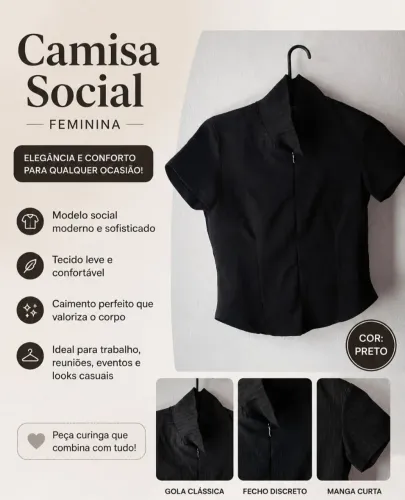 Camisa social feminina preta P