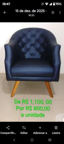 Poltronas Azul de Couro 