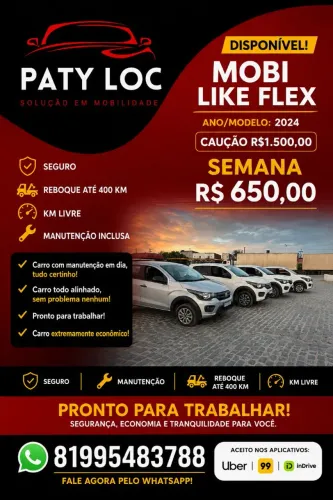 Locação de carro para Uber 99pop inDrevi