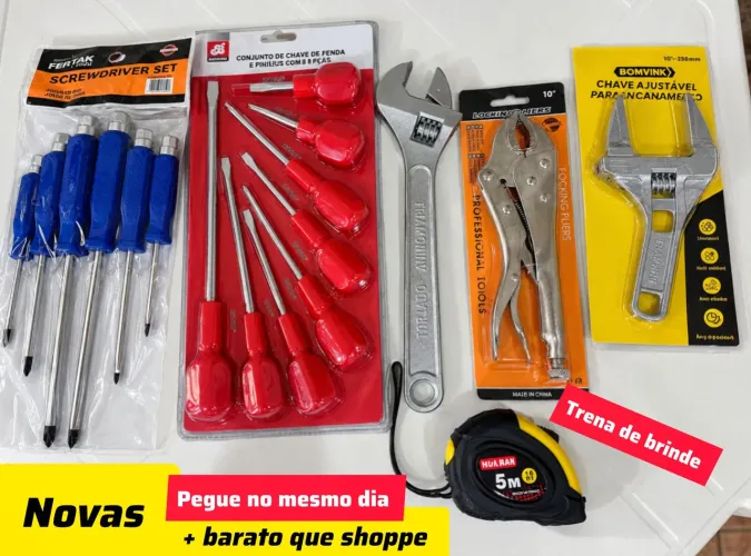 2 kits de chaves ferramentas+ chave inglesa e alicate de pressão