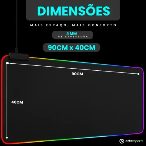 Mousepad Gamer RGB 90x40cm Extra Grande Speed USB LED