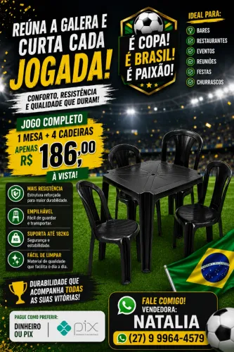 jogo de mesa plástico bistrô 182 kg preto
