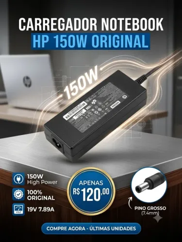 Carregador Fonte Notebook HP Original 150W - 19V 7.89A (Pino Grosso)