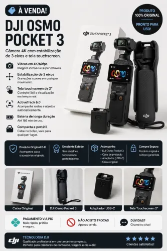 DJI Osmo Pocket 3 4K + Caixa Original
