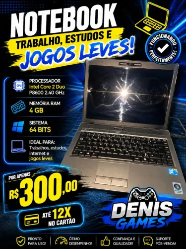 Notebook para trabalho e estudos jogos leves
