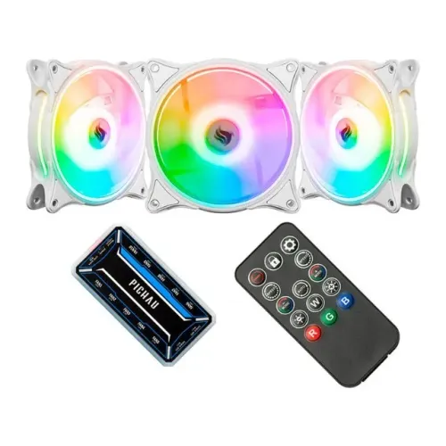 Kit Ventoinhas Pichau Dual Ring P1, Argb, 3x120mm, Branca + Controladora
