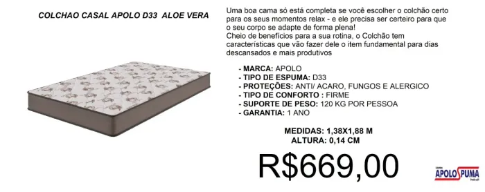 Colchão casal d33 espuma - temos a pronta entrega