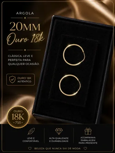 Argola 20mm ouro 18k