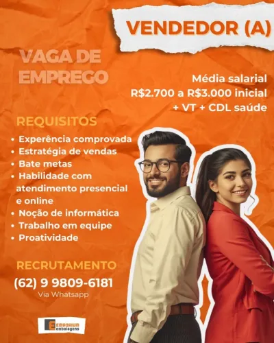 Vendedor (A) | Loja de embalagens | Anápolis