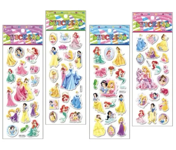 02 Cartelas De Adesivos Princesas Bolha Alto Relevo
