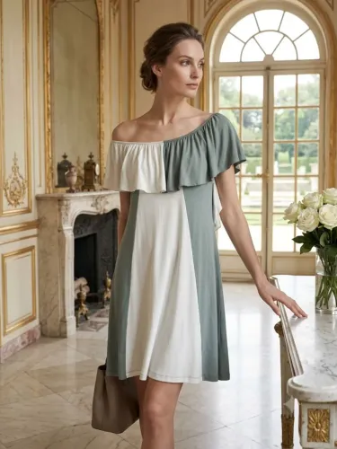 vestido bicolor café canela (tamanho m)