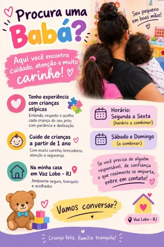 Cuido de crianças a partir de 1 ano em Vaz Lobo - RJ