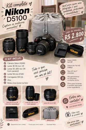 Nikon D5100 DSLR + 3 Lentes e Acessórios - Ótima para Fotos!