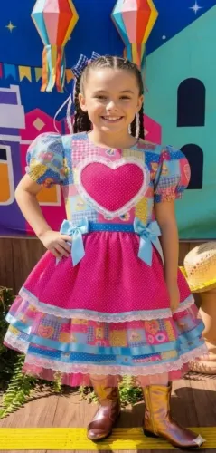 Vestido Infantil Festa Junina Rosa Luxo - Tamanho: 3 a 4 anos - Roupa de Quadrilha
