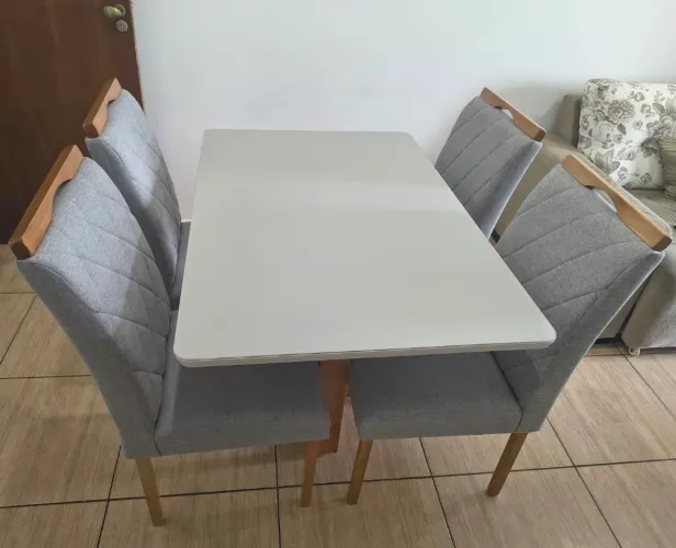 Mesa 4 Cadeiras Linho Cinza Alto Padrão NOVO
