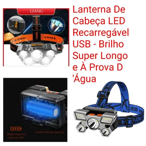 Lanterna De Cabeça LED Recarregável USB - Brilho Super Longo e À Prova D 'Água