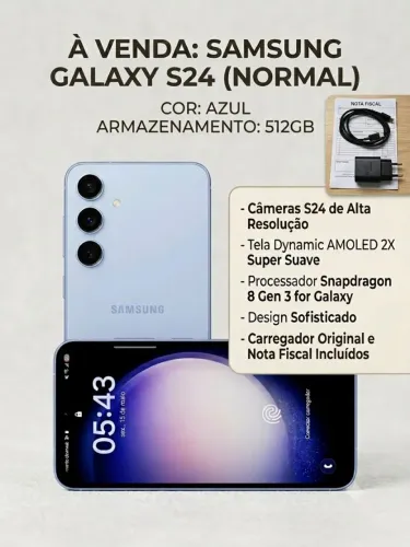 Samsung Galaxy S24 Com nota Fiscal.<br>SaSamCor: Azul Excelente - Samsung