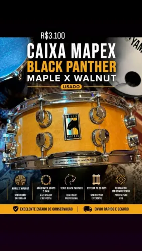 Caixa bateria mapex black panther maple X walnut 14" top 