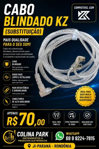 Cabo Blindado Fone Kz 